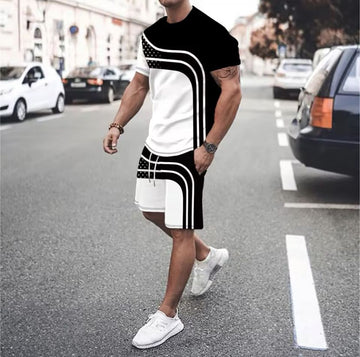 2024 Set 3D men's running shorts for outdoor sports fashion Casual comfortable line t-shirt and star print